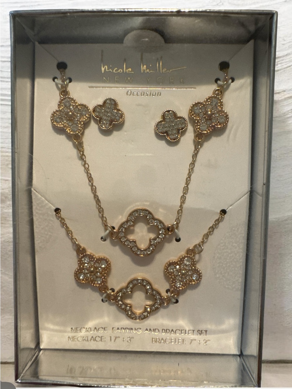 Nicole Miller Gold Clover Crystal Necklace, Bracelet & Earrings Set